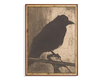Vintage Raven Print, Gothic Crow Illustration, Dark Academia Wall Art (Digital Download)