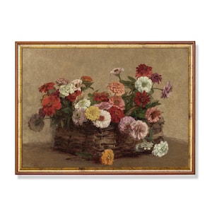Vintage Floral Still Life Painting: Farmhouse Printable Art (Digital Download)