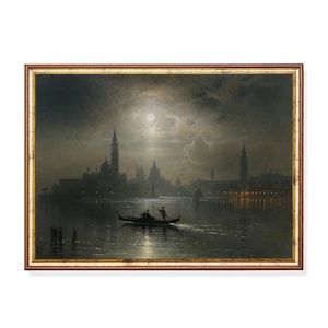 Venice Gondola Print: Vintage Moonlit Seascape by Karl Heilmayer