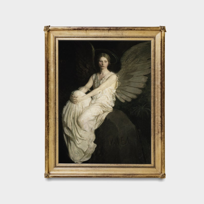 Dipinto d'epoca di un angelo: stampa artistica di un ritratto di donna lunatica immagine 3