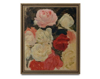 Vintage Rose Art Print: Romantic Floral Still Life, Cottagecore Decor