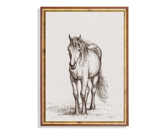 Impression de croquis de cheval antique : art neutre de la ferme