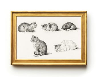 Vintage Cat Sketch Print: Black and White Feline Wall Art