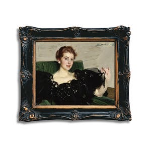 Vintage Portrait Print: Elegant Lady in Black Dress, 19th Century Fine Art