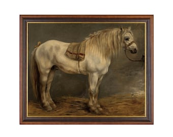 ヴィンテージ「GREY MARE」馬のプリント：大きな木製フレームのガラス 