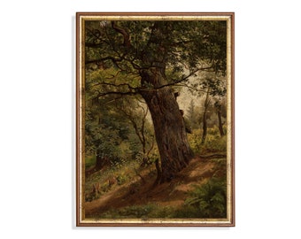 Impression de peinture d'arbre ancien : oeuvre d'art murale Moody Farmhouse Nature