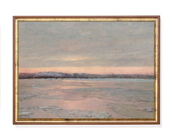 Winter Snowy Riverscape Print | Antique Landscape Painting