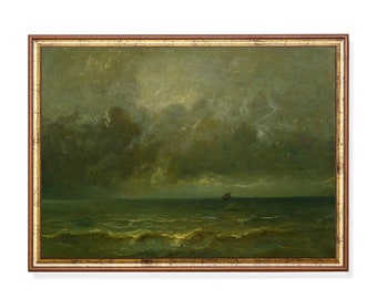 Vintage Stormy Seascape Art Print – Moody Ocean Waves (Digital Download)