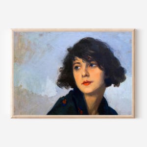 Vintage Woman Portrait Print: Romantic Oil Painting Style Wall Art