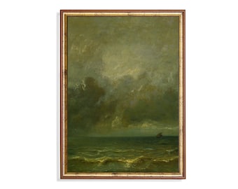 Moody Seascape Print: Dark Ocean Painting, Vintage Nautical Wall Art