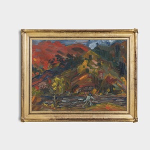 Impressão de pintura de paisagem vintage: arte de parede rústica e sombria