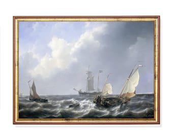 Vintage Sailing Ship Print: Antique Nautical Seascape Art