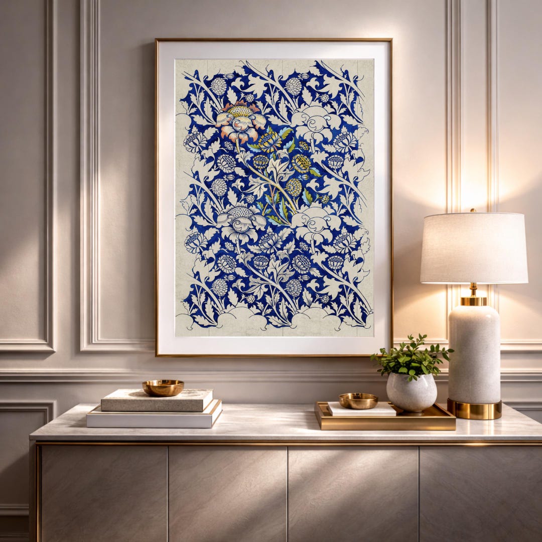 Antique Blue Floral Print - Vintage Chinoiserie Botanical Art (digital ...