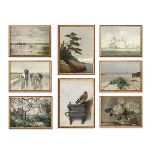 Antique Painting Set of 8 | Neutral Farmhouse Gallery Wall (Digital Download)