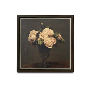 Vintage Rose Bouquet Art Print: Moody Floral Still Life