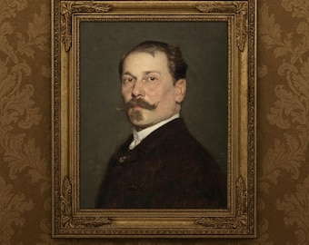 Vintage Gentleman Portrait Print, Victorian Man with Mustache (Digital Download)