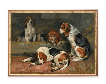 Mailed Print | Beagles Painting | Vintage Dog Print | Rustic Oil Painting | Animal Wall Art | Dog Lover Gift | Printed and Shipped