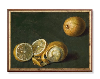 Impresión vintage de bodegón de limones: arte rústico para la pared de la cocina