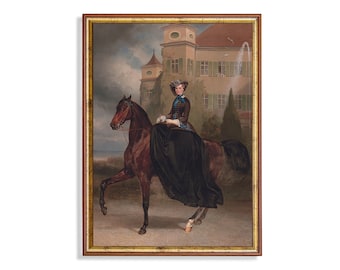 Vintage Reiter Kunstdruck: Viktorianische Dame auf Pferd, Bauernhaus Dekoration