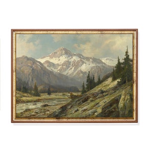 Mailed Print | Vintage Mountain Painting | Antique Landscape Print | Country Decor | Rustic Rocky Mountains | Printed and Shipped