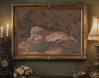 Vintage Tiger Painting Print: Rustic Animal Wall Decor