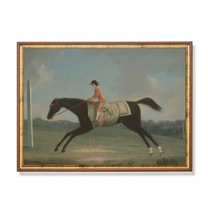 Vintage Horse Racing Art Print – Digital Download Antique Jockey on Horse, Equestrian Sporting Painting, Rustic Countryside Wall Decor