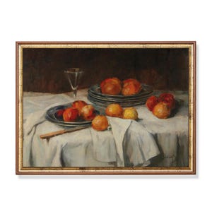 Vintage Still Life Print: Apples and Wine, Moody Kitchen Art