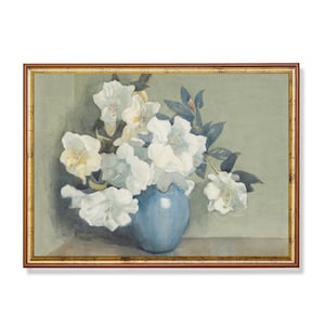 Vintage Floral Still Life Print: Antique Watercolor Painting, Farmhouse Decor