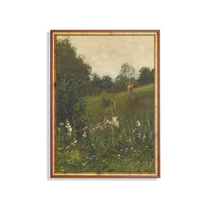 Vintage Wildblumen Wiese Landschaftsdruck: Rustikale Landschaft Wandkunst (Digitaler Download)