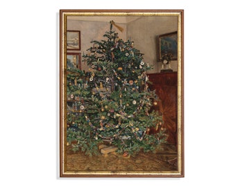 Lámina navideña vintage con diseño de árbol de Navidad: Decoración festiva para la pared (Descarga digital)