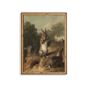 Vintage Rabbit Painting | Antique Bunnies Print | Rustic Animal Art | Digital Download | Printable Wall Art | Farmhouse Decor | Fine Art
