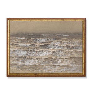 Vintage Seascape Sketch Print: Antique Ocean Waves Art