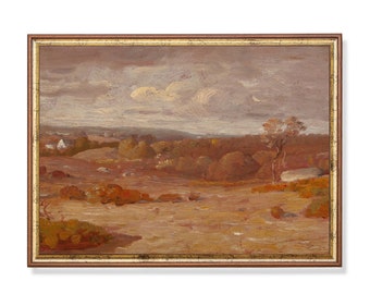 Vintage Autumn Landscape Painting: Rustic Country Scenery Art Print