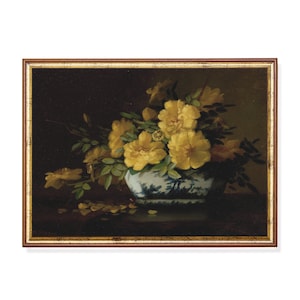 Vintage gelbe Rosen: Stimmungsvolle französische Blumenwandkunst (Postdruck)