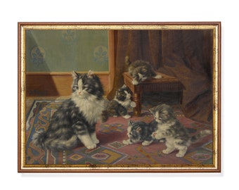 Cuadro vintage de gatos y gatitos: Impresión de estilo rústico melancólico