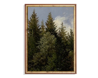 Vintage Pine Tree Forest Print: Rustic Cottagecore Wall Art (Digital Download)