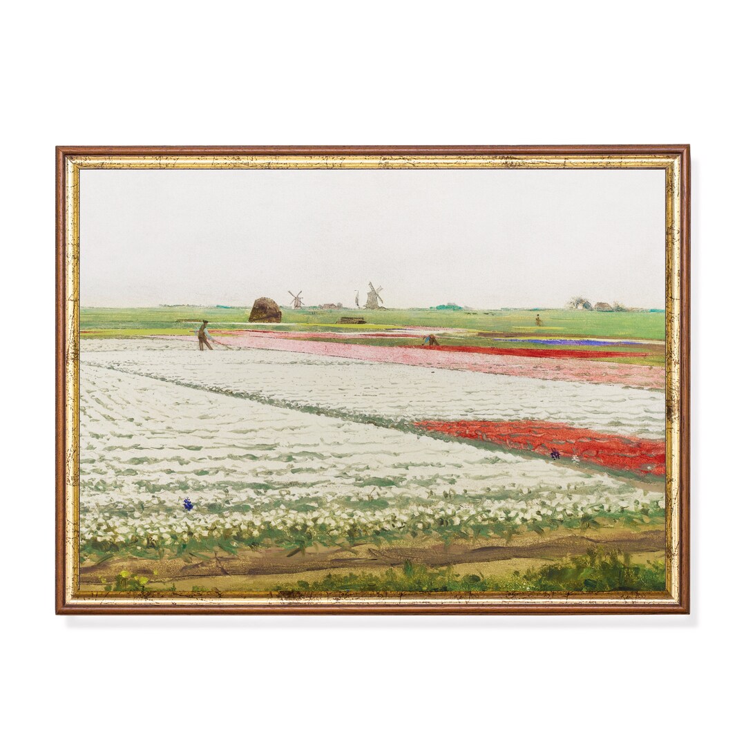 Vintage Tulip Field Print Antique Landscape Painting Printable Wall Art ...