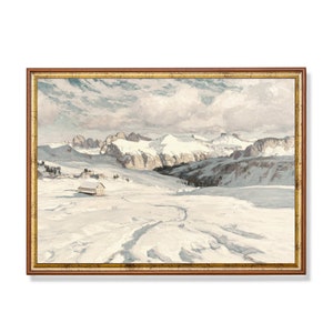 Printed and Shipped | Vintage Snowy Winter Landscape Painting | Antique Mountain Oil Painting | Vintage Christmas Prints | Physical Prints