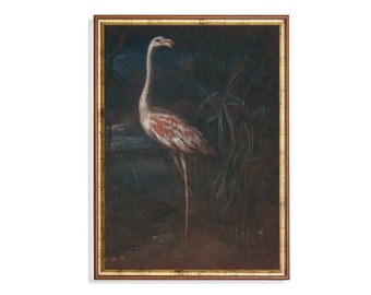 Vintage Flamingo Painting: Rustic Bird Art Print (Digital Download)