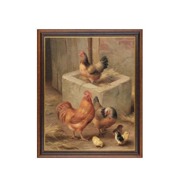 Printed and Shipped | Vintage Wall Art | Chickens in a barn | Antique Rooster Print | Farmhouse Decor | Physical Prints | Fine Art