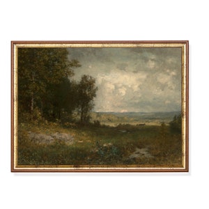 Vintage Landscape Painting: Moody Rustic Countryside Art Print