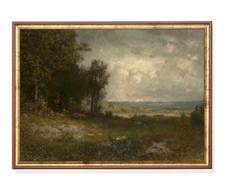 Vintage Forest Landscape Print – 19th Century Woodland Horizon Scene, Rustic Meadow Wall Art, Countryside Nature Decor