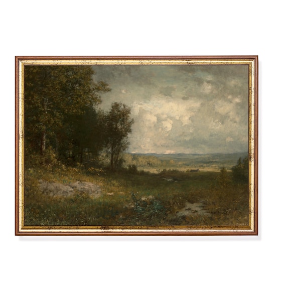Vintage Landscape Painting: Moody Rustic Countryside Art Print