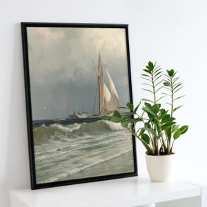 Vintage Segelboot Kunstdruck: Maritime Küsten Szene (Digitaler Download