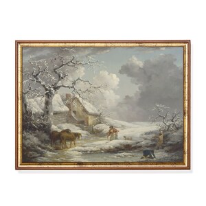 Impresso e enviado | Impressão da paisagem do inverno do vintage de <br> Entrega Rápida? Cenas antigas de neve | Crianças brincando na neve | Decoração de Natal de férias | Impressão Física