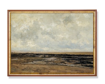 Vintage Seascape Painting: Moody Beach Fine Art Print