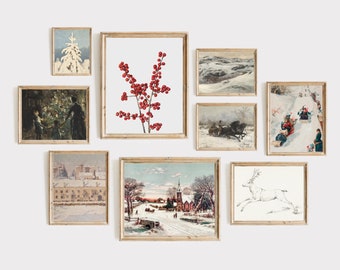 Vintage Winter Gemälde Galerie Wandset | Antike Weihnachtsdrucke (Digitaler Download)