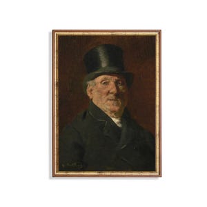 Vintage Gentleman Portrait Print: Moody Antique Oil Painting