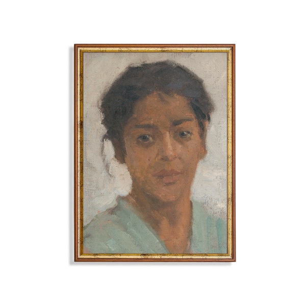 Vintage Portrait Painting | Antique Woman Portrait | Rustic Female Print | Digital Download | Printable Wall Art | Vertical Fine Art Print