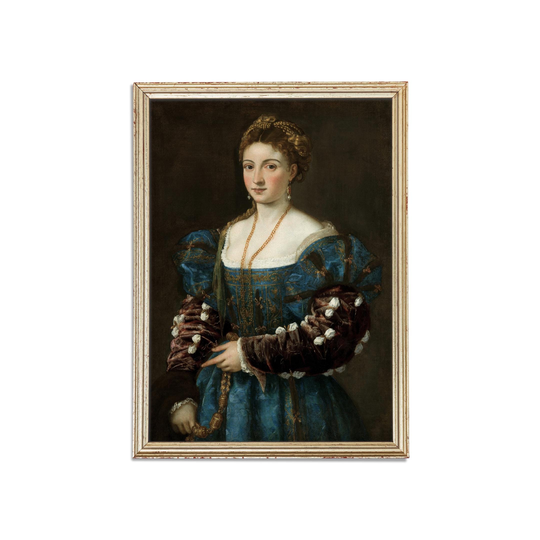 ルネサンス時代の貴婦人の肖像画版画：16世紀の青い衣装をまとった